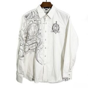 ARTFUL DODGER‎ White Embroidered Button Down Long Sleeve Shirt Men's Size 2XL